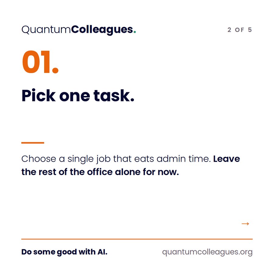 Page 2: 01. Pick one task. Choose a single job that eats admin time. Leave the rest of the office alone for now.