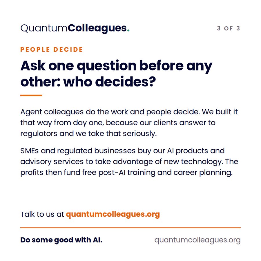 Page 3: ask one question before any other, who decides? Talk to us at quantumcolleagues.org.
